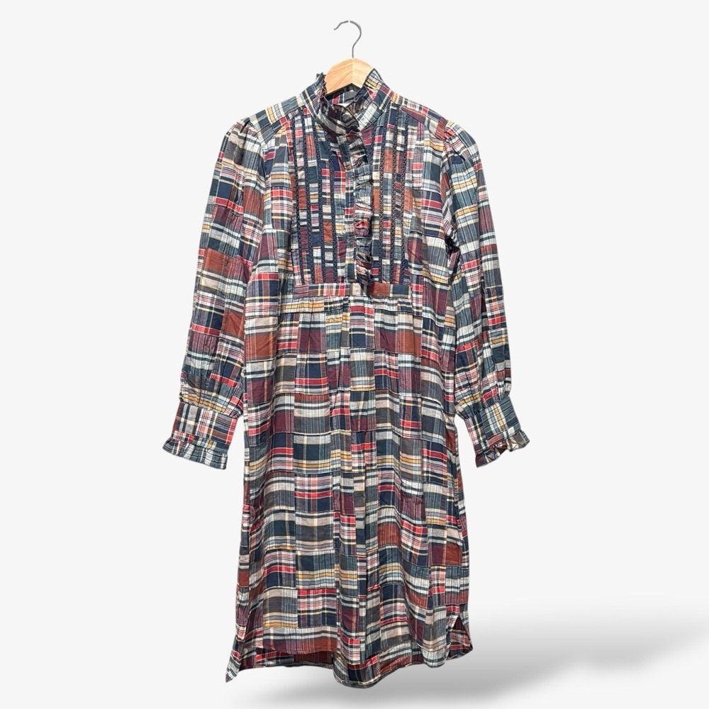 Antik Batik Jerro Patchwork Dress Ruffle Blue Pla… - image 1